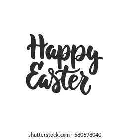 Happy easter - hand drawn lettering phrase with isolated on the white background. Fun brush ink inscription for photo overlays, greeting card or t-shirt print, poster design