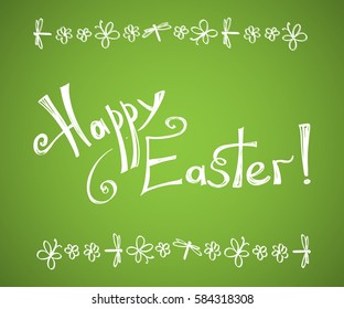 Happy Easter hand drawn lettering template with line insect frame. Design elements for your holiday greeting card. Vector illustration.