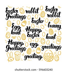 Happy Easter Hand Drawn Lettering. Vector Illustration of Spring Holiday Calligraphy over White.