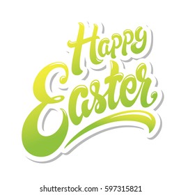 Happy Easter hand drawn lettering design vector illustration. Perfect for advertising, poster, announcement, invitation, party, greeting card, restaurant. Beautiful green and yellow gradient Letters.