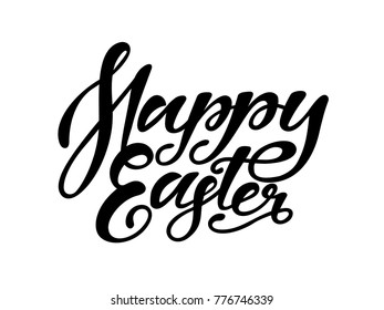 Happy Easter. Hand drawn lettering sigh. Black and white vector illustration.