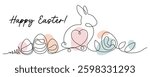 Happy Easter hand drawn line design. Greeting card with Easter bunny and eggs. Vector illustration.