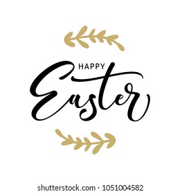 Happy Easter hand drawn logotype. Lettering for greeting card, invitation template.