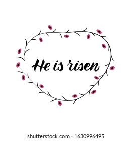 HAPPY EASTER- hand drawn modern calligraphy design vector illustration. Easter decoration. Black lettering. Vector illustration with decorative Eaeter wreath. Poster, greeting card template.