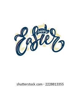 Happy Easter hand drawn modern calligraphy lettering phrase. Greeting card holiday text vector art.