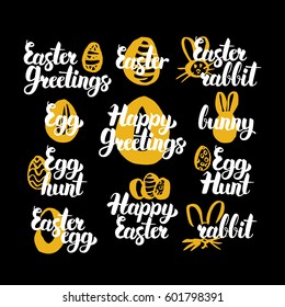 Happy Easter Hand Drawn Quotes. Vector Illustration of Handwritten Lettering Egg Hunt Design Elements.