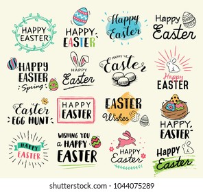 Happy easter hand drawn tags, logos, lettering and elements. 