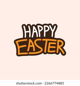 Happy Easter Hand drawn typography and lettering vector illustration for Christian festival and cultural holiday.