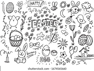 Happy Easter hand drawn vector doodles 