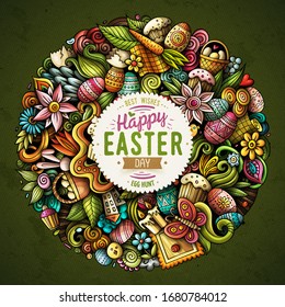 Happy Easter hand drawn vector doodles illustration. Holiday elements and objects cartoon background. Color funny picture. All items are separated