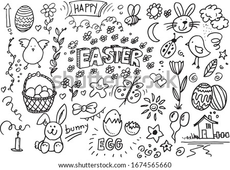 Happy Easter hand drawn vector doodles 