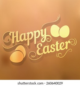 Happy Easter hand drown text. Typographical blurred background. 