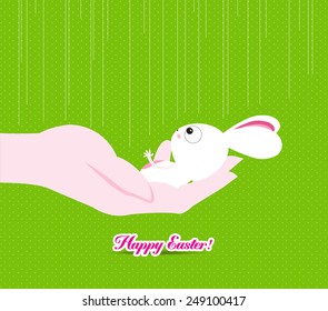 happy easter hand holding a tiny bunny