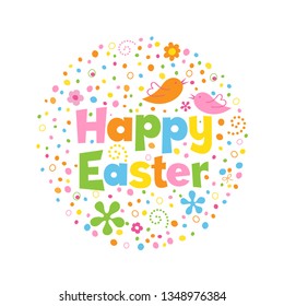 HAPPY EASTER hand lettering banner with doodle motifs
