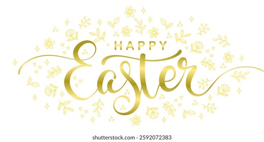 Happy easter hand lettering calligraphy isolated on white background. Vector holiday illustration element. Happy easter script calligraphy
