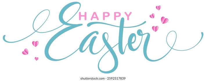Happy easter hand lettering calligraphy isolated on white background. Vector holiday illustration element. Happy easter script calligraphy