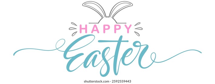 Happy easter hand lettering calligraphy isolated on white background. Vector holiday illustration element. Happy easter script calligraphy