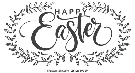 Happy easter hand lettering calligraphy isolated on white background. Vector holiday illustration element. Happy easter script calligraphy