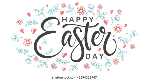 Happy easter hand lettering calligraphy isolated on white background. Vector holiday illustration element. Happy easter script calligraphy