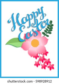 Happy Easter hand lettering. Colorful vector illustration. Greeting card, poster or banner.