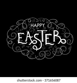 Happy Easter Hand lettering Greeting Card. Typographical Vector Background. Handmade calligraphy. Vintage and retro poster.