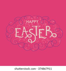 Happy Easter Hand lettering Greeting Card. Typographical Vector Background. Handmade calligraphy. Vintage and retro poster.