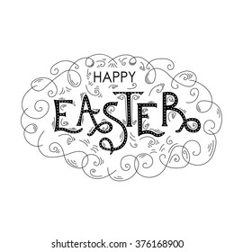 Happy Easter Hand lettering Greeting Card. Typographical Vector Background. Handmade calligraphy. Vintage and retro poster.