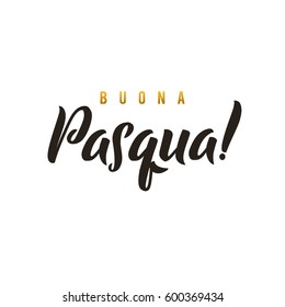 Happy Easter hand lettering modern calligraphy style. Vector Illustration. Greeting Card Italian Text Template on White Background.