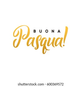 Happy Easter hand lettering modern calligraphy style. Vector Illustration. Greeting Card Italian Text Template on White Background.