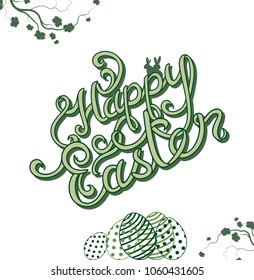 Happy Easter hand sketched lettering  with rabbit ears for greeting card, invitation template. Retro, vintage lettering banner poster template background