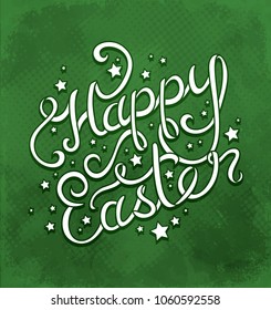 Happy Easter hand sketched lettering  with decorative egg for greeting card, invitation template. Retro, vintage lettering banner poster template background