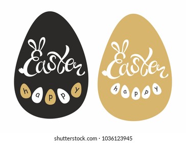 Happy Easter. Hand sketched Happy Easter text as Pascha logotype, badge and icon. Drawn Resurrection Sunday postcard, card, invitation, poster, banner template lettering typography. Seasons Greetings