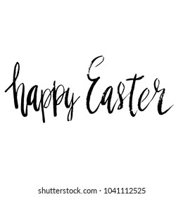 Happy Easter hand written brush lettering isolated on white.
