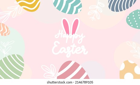 Happy easter hand written with Easter eggs and bunny ears and for easter day on pink background ,illustration Vector EPS 10