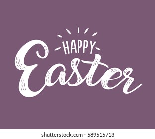 Happy Easter hand written logotype, badge typography icon. Lettering Happy Easter for greeting card, invitation template. Retro, vintage lettering banner poster template background
