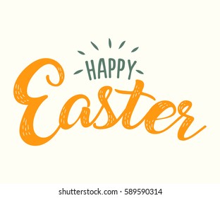 Happy Easter hand written logotype, badge typography icon. Lettering Happy Easter for greeting card, invitation template. Retro, vintage lettering banner poster template background