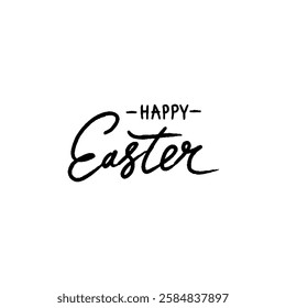 Happy Easter hand-drawn calligraphy in black on a white background. Elegant modern lettering, perfect for greeting cards, posters, invitations, and holiday designs.