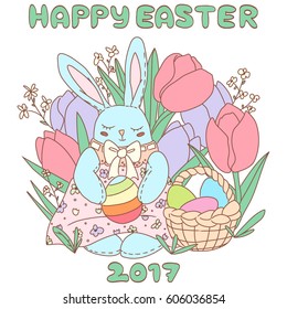 Happy easter. Hand-drawn holiday card. Poster card. Easter Bunny.