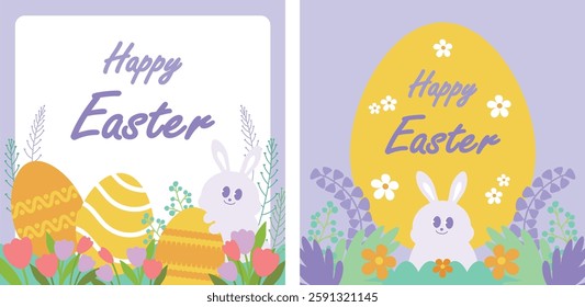 Happy Easter hand-drawn illustration with rabbit character
