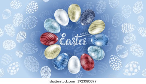 Pascua feliz, dibujada a mano	estilo de ilustración. Vector.