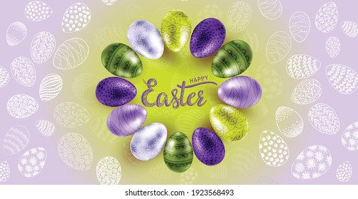 Happy Easter, hand-drawn illustration style. Vector.