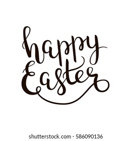 Happy Easter hand-drawn lettering decoration text on white background. Design template for greeting cards, invitations, banners, gifts, prints and posters. Calligraphic inscription.