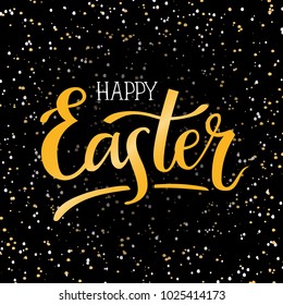 Happy Easter. Hand-lettering typography poster with modern brush calligraphy. Vector illustration on isolated dark background. Design for greeting cards, t-shirts, decoration, prints and web.