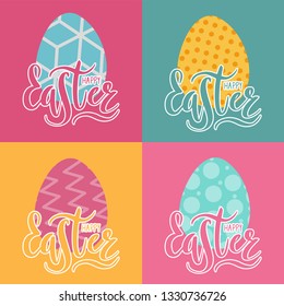 Happy Easter  handmade lettering, calligraphy for banner, poster, greeting card or celebration design. Vector illustration. Spring holiday. April. Hand sketched lettering. EPS 10