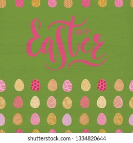 Happy Easter handmade lettering, calligraphy for banner, poster, greeting card or celebration design. Vector illustration. Spring holiday. April. Seamless pattern background. Hand sketched. EPS 10