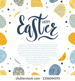 Happy Easter handmade lettering, calligraphy for banner, poster, greeting card or celebration design. Vector illustration. Spring holiday. April. Seamless pattern background. Hand sketched. EPS 10