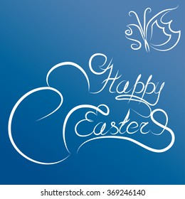 Happy Easter handwriting decorative beautiful text with curlicues and butterfly