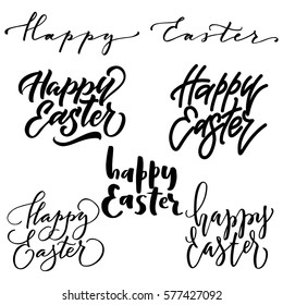 Happy Easter handwriting inscription set, isolated on white background. Vector illustration. Can be used for holiday design.