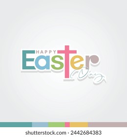 Happy Easter handwriting lettering. Style calligraphy for Easter Sunday and Monday. Holiday greeting card, invitation, poster, banner or background. Vector Colorful illustration. Happy Easter text.