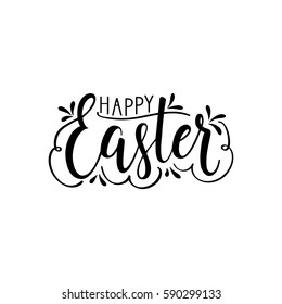Happy Easter handwritten brush lettering. Greeting card. Vector illustration. EPS 8.